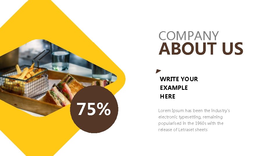 COMPANY ABOUT US WRITE YOUR 75% EXAMPLE HERE Lorem Ipsum has been the industry's