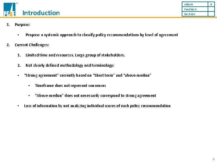 Inform Introduction 1. Feedback Decision Purpose: • 2. X Propose a systemic approach to