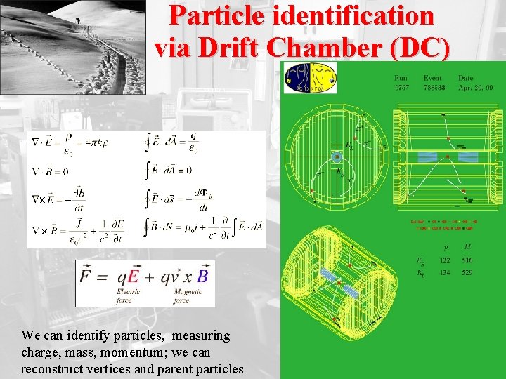 Particle identification via Drift Chamber (DC) We can identify particles, measuring charge, mass, momentum;
