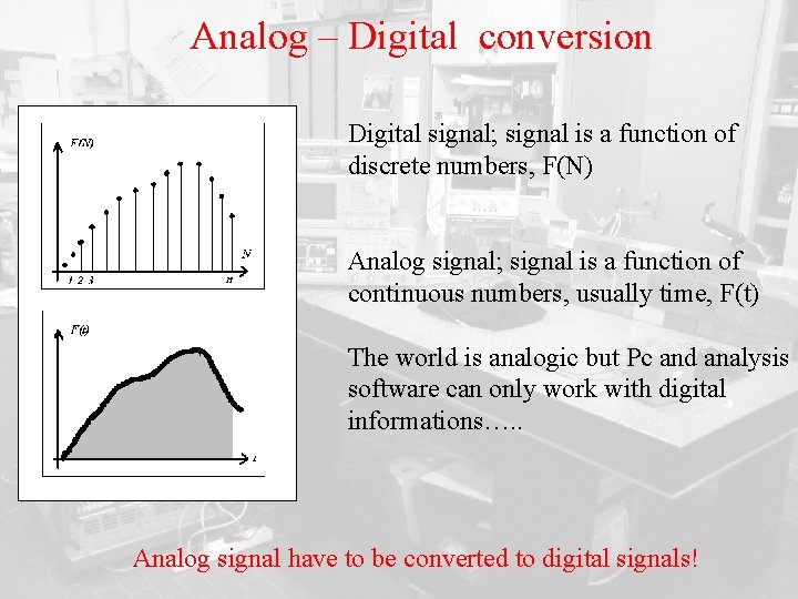 Analog – Digital conversion Digital signal; signal is a function of discrete numbers, F(N)