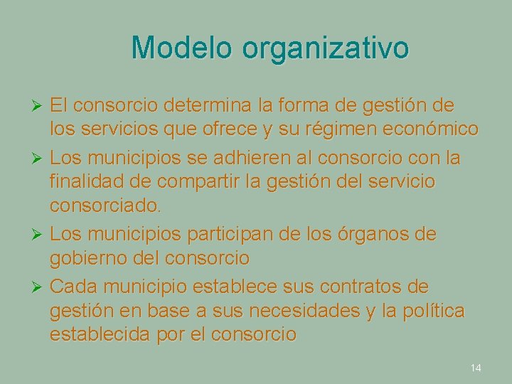 Modelo organizativo El consorcio determina la forma de gestión de los servicios que ofrece