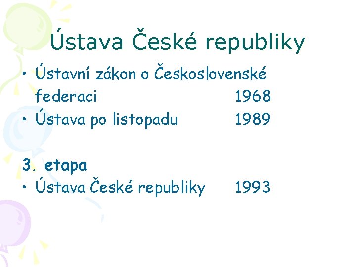 Ústava České republiky • Ústavní zákon o Československé federaci 1968 • Ústava po listopadu