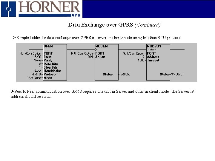 Data Exchange over GPRS (Continued) ØSample ladder for data exchange over GPRS in server