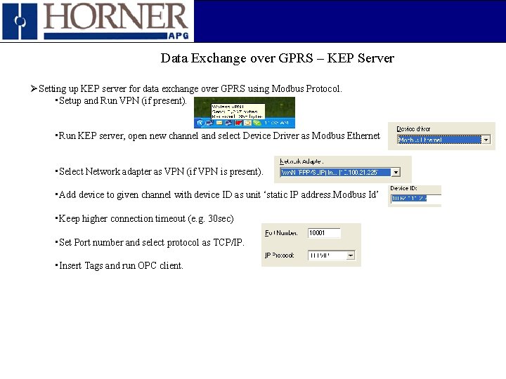 Data Exchange over GPRS – KEP Server ØSetting up KEP server for data exchange