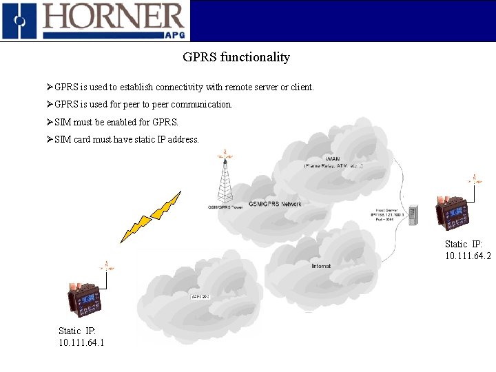 GPRS functionality ØGPRS is used to establish connectivity with remote server or client. ØGPRS