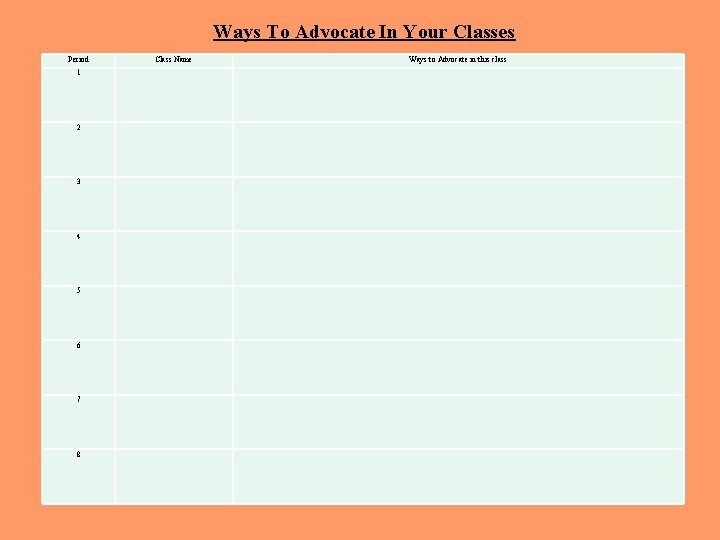 Ways To Advocate In Your Classes Period 1 2 3 4 5 6 7