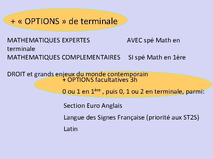 + « OPTIONS » de terminale MATHEMATIQUES EXPERTES AVEC spé Math en terminale MATHEMATIQUES