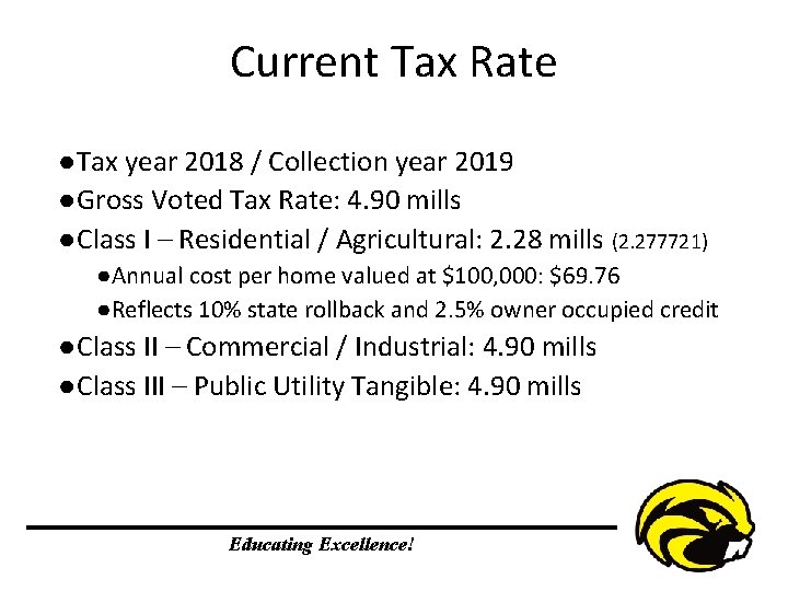 Current Tax Rate ● Tax year 2018 / Collection year 2019 ● Gross Voted