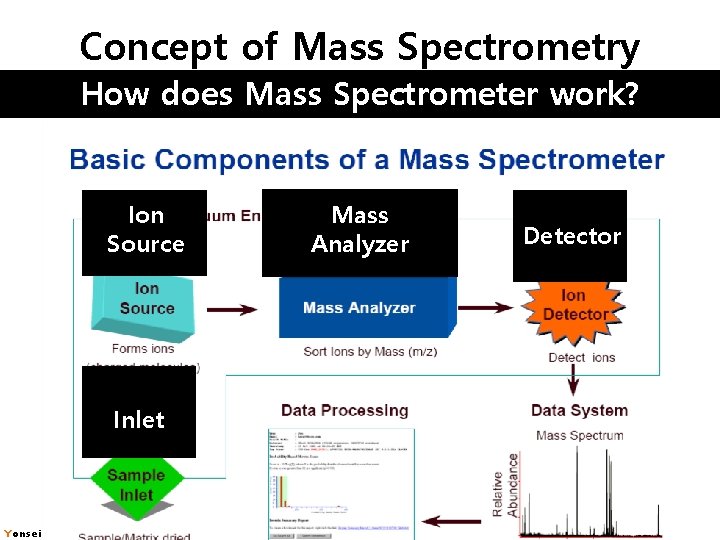 Concept of Mass Spectrometry How does Mass Spectrometer work? Ion Source Inlet Yonsei Proteome Concept of Mass Spectrometry How does Mass Spectrometer work? Ion Source Inlet Yonsei Proteome