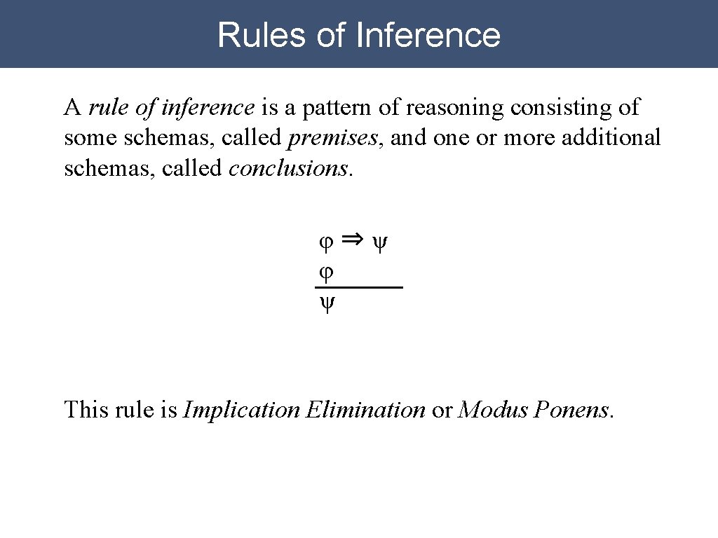 Rules of Inference A rule of inference is a pattern of reasoning consisting of