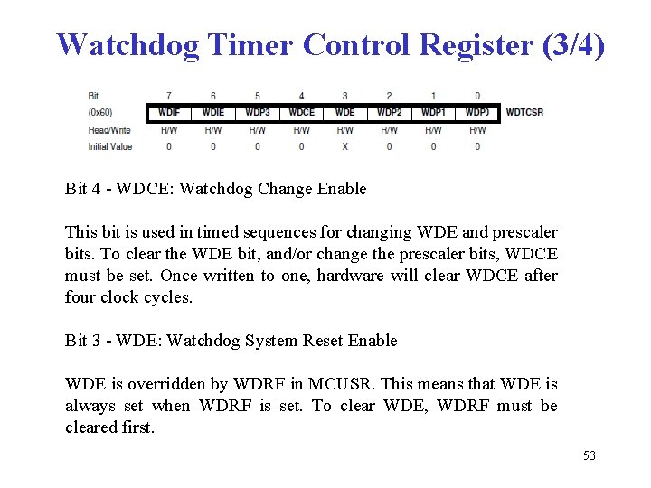 Watchdog Timer Control Register (3/4) Bit 4 - WDCE: Watchdog Change Enable This bit