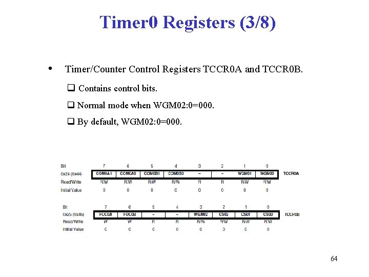 Timer 0 Registers (3/8) • Timer/Counter Control Registers TCCR 0 A and TCCR 0