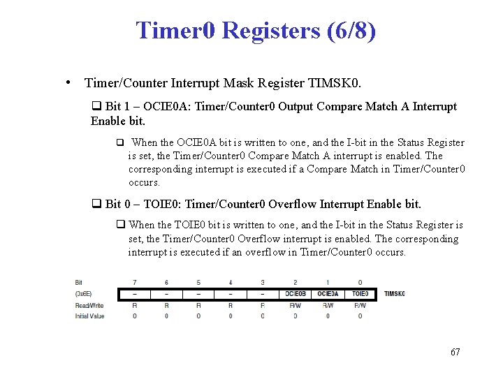 Timer 0 Registers (6/8) • Timer/Counter Interrupt Mask Register TIMSK 0. q Bit 1