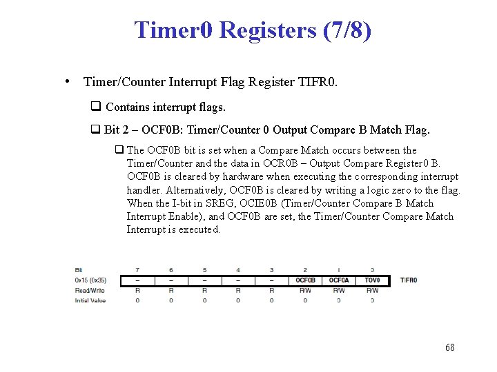 Timer 0 Registers (7/8) • Timer/Counter Interrupt Flag Register TIFR 0. q Contains interrupt