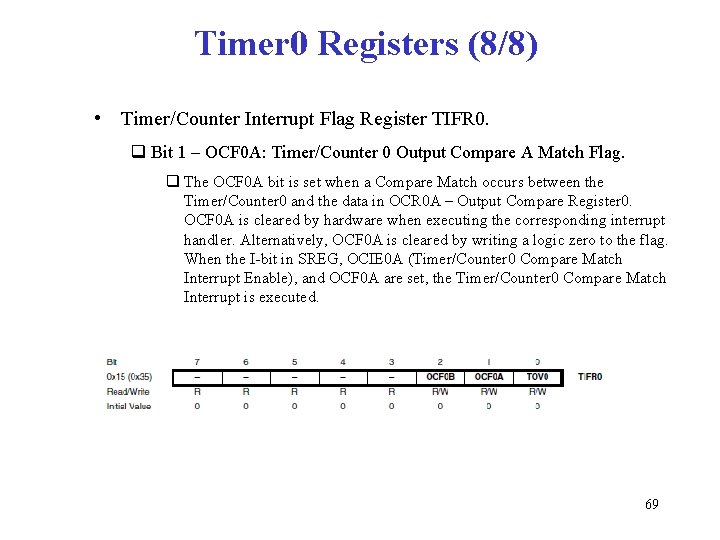 Timer 0 Registers (8/8) • Timer/Counter Interrupt Flag Register TIFR 0. q Bit 1