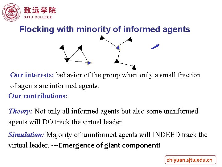 Flocking with minority of informed agents Our interests: behavior of the group when only