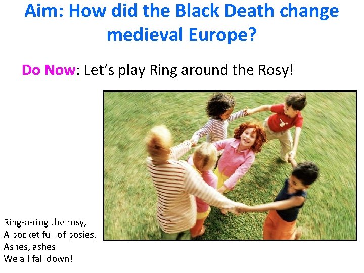 Aim: How did the Black Death change medieval Europe? Do Now: Let’s play Ring
