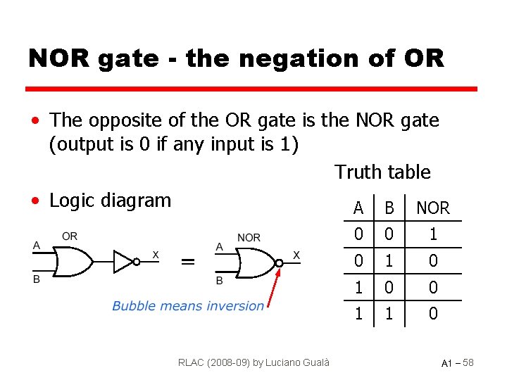 NOR gate - the negation of OR • The opposite of the OR gate