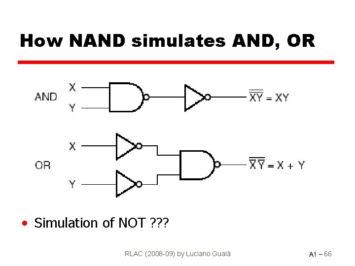How NAND simulates AND, OR • Simulation of NOT ? ? ? RLAC (2008
