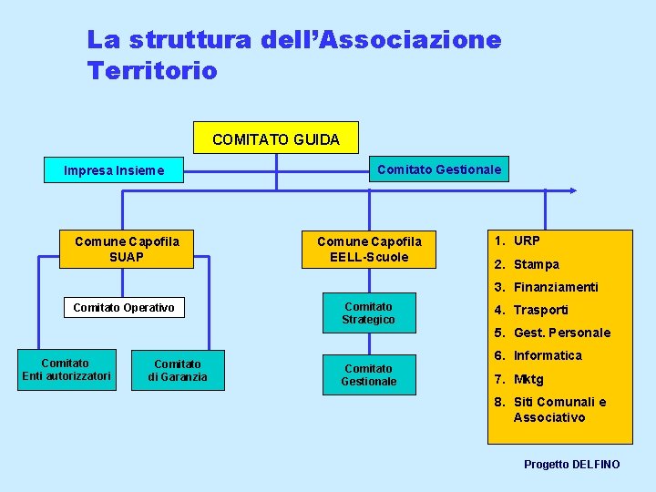 La struttura dell’Associazione Territorio COMITATO GUIDA Impresa Insieme Comune Capofila SUAP Comitato Gestionale Comune