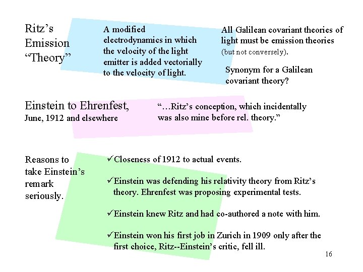 Ritz’s Emission “Theory” A modified electrodynamics in which the velocity of the light emitter