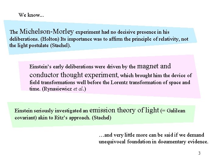 We know. . . The Michelson-Morley experiment had no decisive presence in his deliberations.