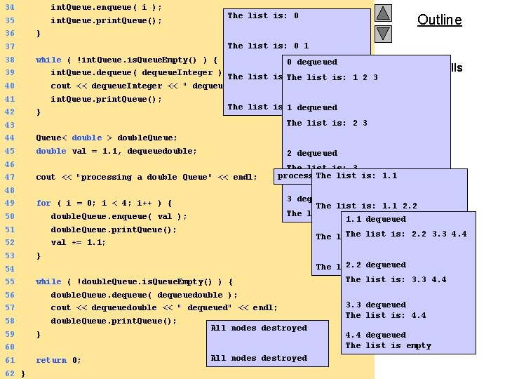 34 int. Queue. enqueue( i ); 35 int. Queue. print. Queue(); 36 The list