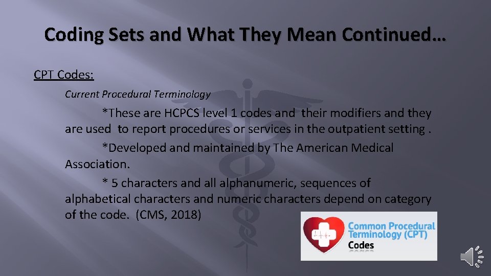 Coding Sets and What They Mean Continued… CPT Codes: Current Procedural Terminology *These are