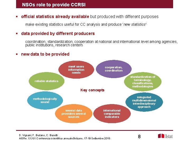 NSOs role to provide CCRSI § official statistics already available but produced with different