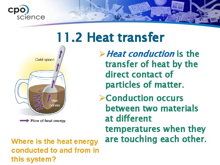 11. 2 Heat transfer ØHeat conduction is the transfer of heat by the direct