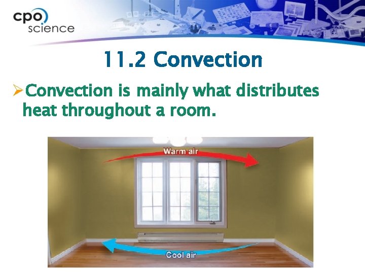 11. 2 Convection ØConvection is mainly what distributes heat throughout a room. 