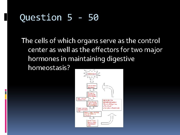 Question 5 - 50 The cells of which organs serve as the control center