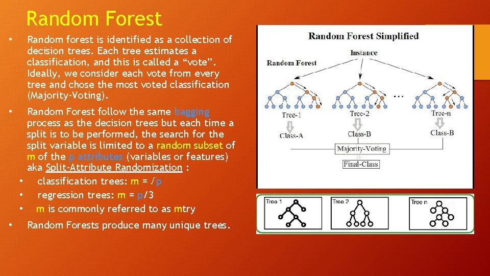Random Forest • Random forest is identified as a collection of decision trees. Each