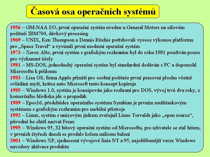 Časová osa operačních systémů 1956 – GM-NAA I/O, první operační systém uveden u General