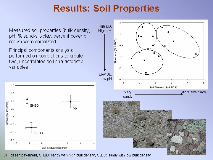 Results: Soil Properties Measured soil properties (bulk density, p. H, % sand-silt-clay, percent cover
