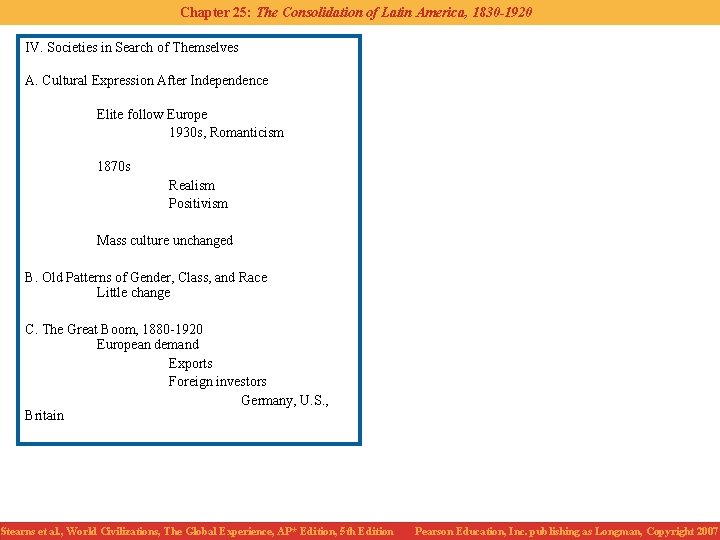 Chapter 25: The Consolidation of Latin America, 1830 -1920 IV. Societies in Search of