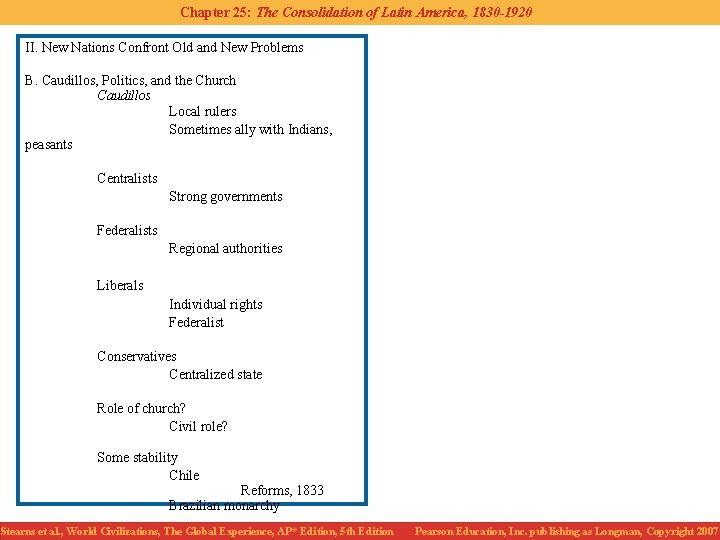 Chapter 25: The Consolidation of Latin America, 1830 -1920 II. New Nations Confront Old