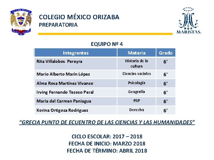 COLEGIO MÉXICO ORIZABA PREPARATORIA EQUIPO Nº 4 Integrantes Rita Villalobos Pereyra Edgar Ramón González