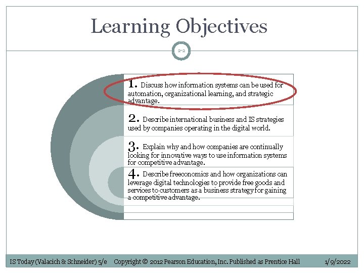 Learning Objectives 2 -2 1. Discuss how information systems can be used for automation,