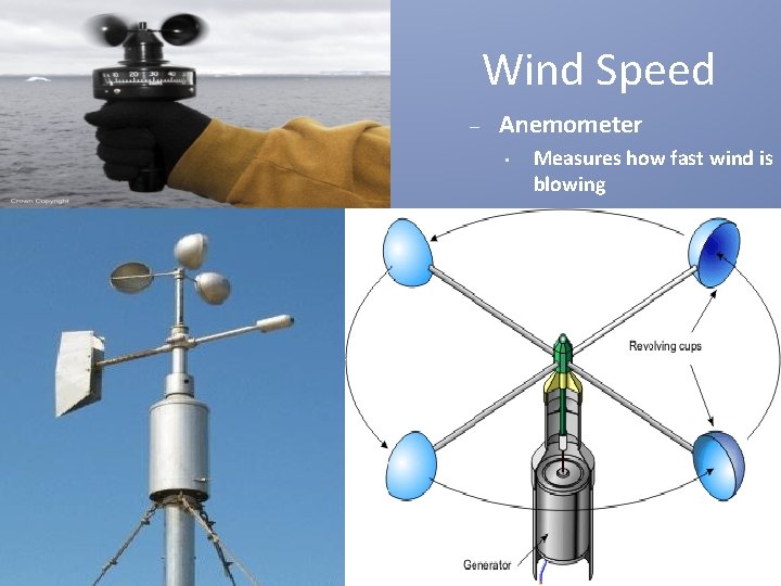 Wind Speed – Anemometer • Measures how fast wind is blowing 