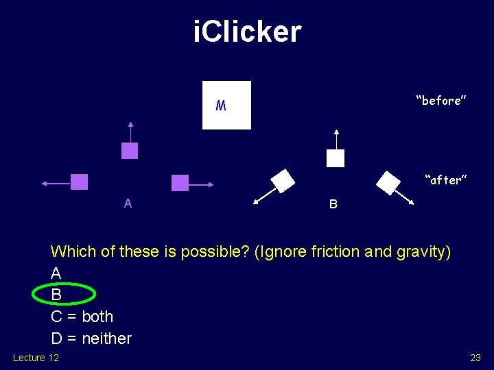 i. Clicker “before” M “after” A B Which of these is possible? (Ignore friction