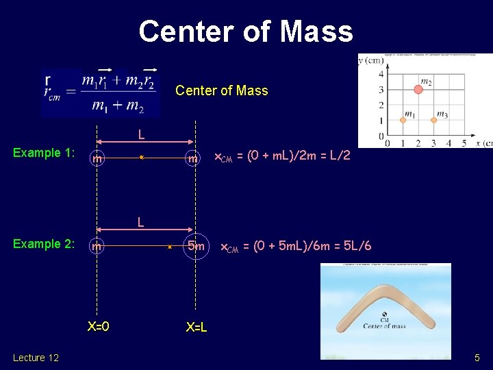 Center of Mass L Example 1: m m x. CM = (0 + m. Center of Mass L Example 1: m m x. CM = (0 + m.