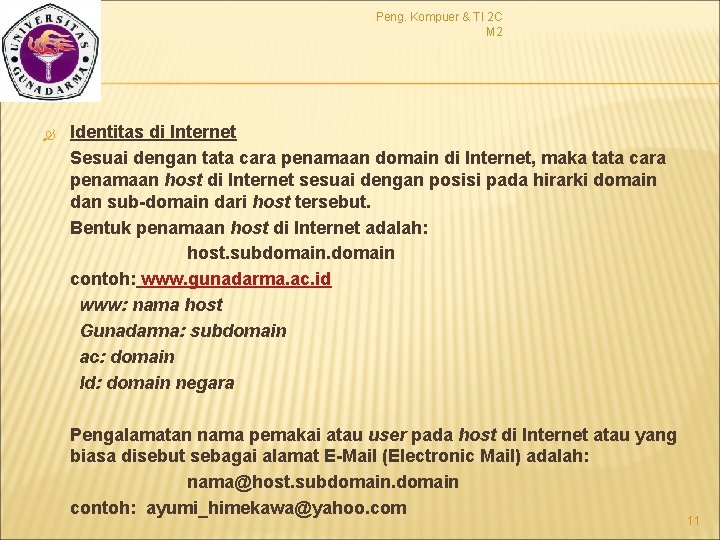 Peng. Kompuer & TI 2 C M 2 Identitas di Internet Sesuai dengan tata