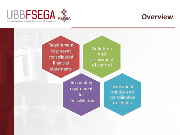 Overview Requirement to present consolidated financial statements Definition and assessment of control Accounting requirements