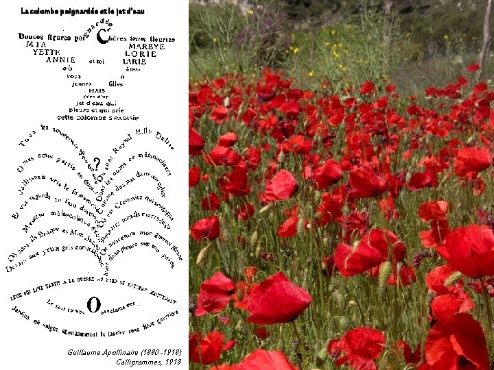 La colombe poignardée et le jet d’eau Guillaume Apollinaire (1880 -1918) Calligrammes, 1918 