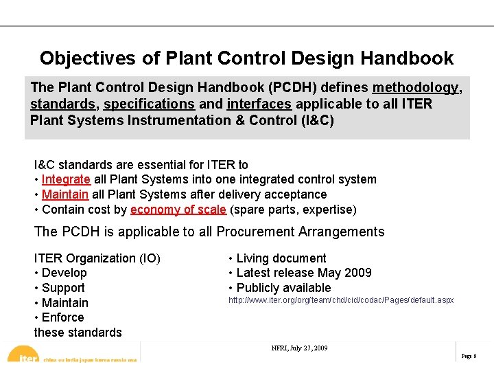 Objectives of Plant Control Design Handbook The Plant Control Design Handbook (PCDH) defines methodology,