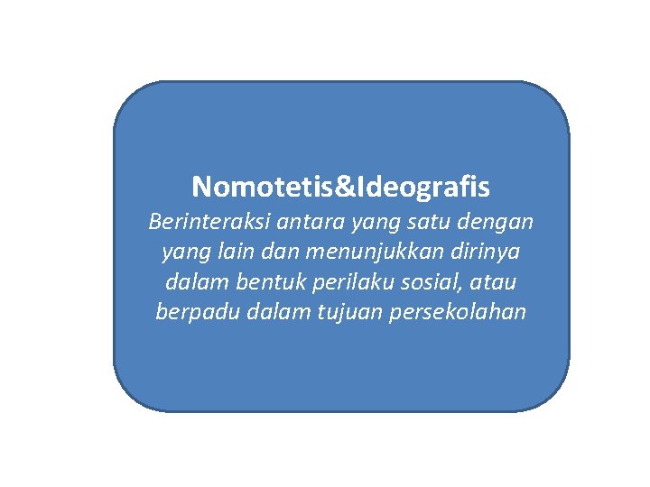 Nomotetis&Ideografis Berinteraksi antara yang satu dengan yang lain dan menunjukkan dirinya dalam bentuk perilaku