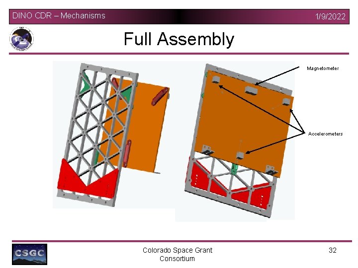 DINO CDR – Mechanisms 1/9/2022 Full Assembly Magnetometer Accelerometers Colorado Space Grant Consortium 32