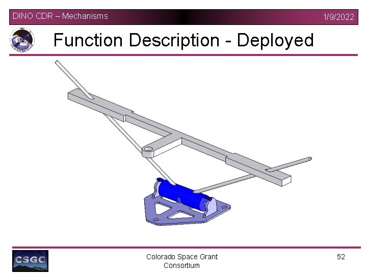 DINO CDR – Mechanisms 1/9/2022 Function Description - Deployed Colorado Space Grant Consortium 52