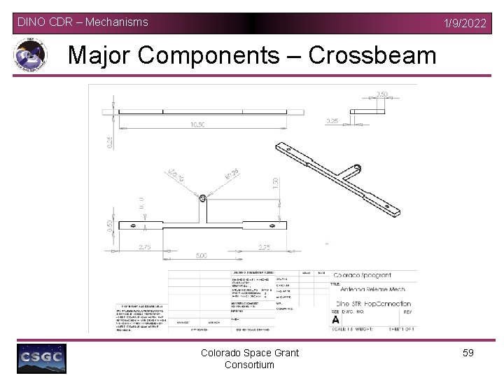 DINO CDR – Mechanisms 1/9/2022 Major Components – Crossbeam Colorado Space Grant Consortium 59